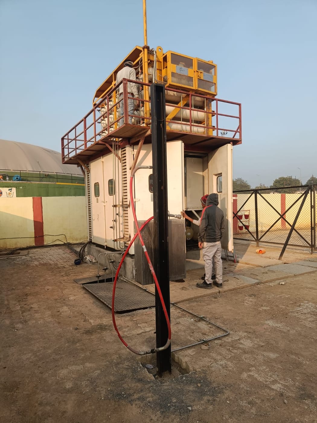 Tubing work at the compressor enclosure